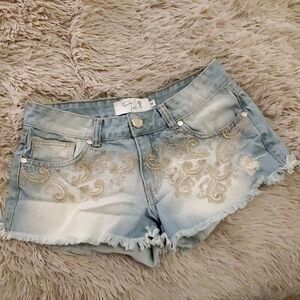Brazilian Toli jean shorts with gold design sz 38